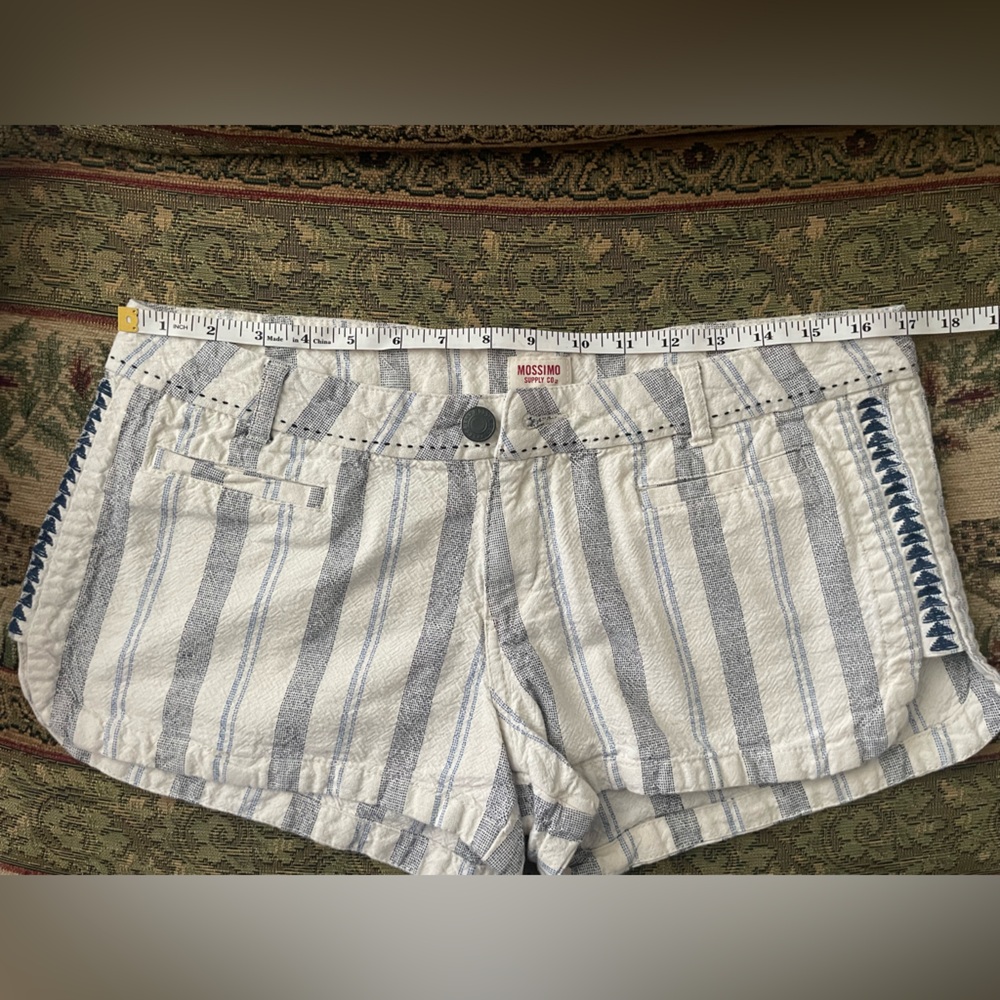 Mossimo Supply Co Blue and Off White Low Rise Short Shorts Juniors